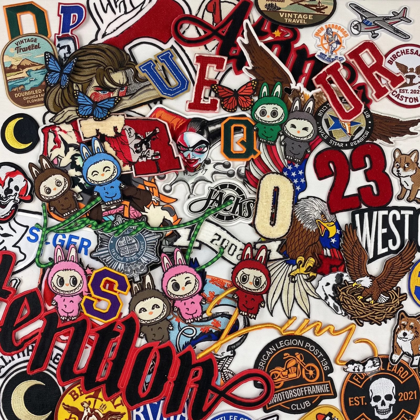 Custom patches and prints collage