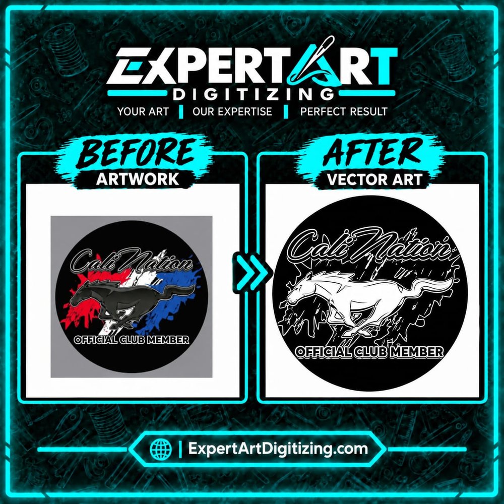 Cali Nation Mustang before and after vector art